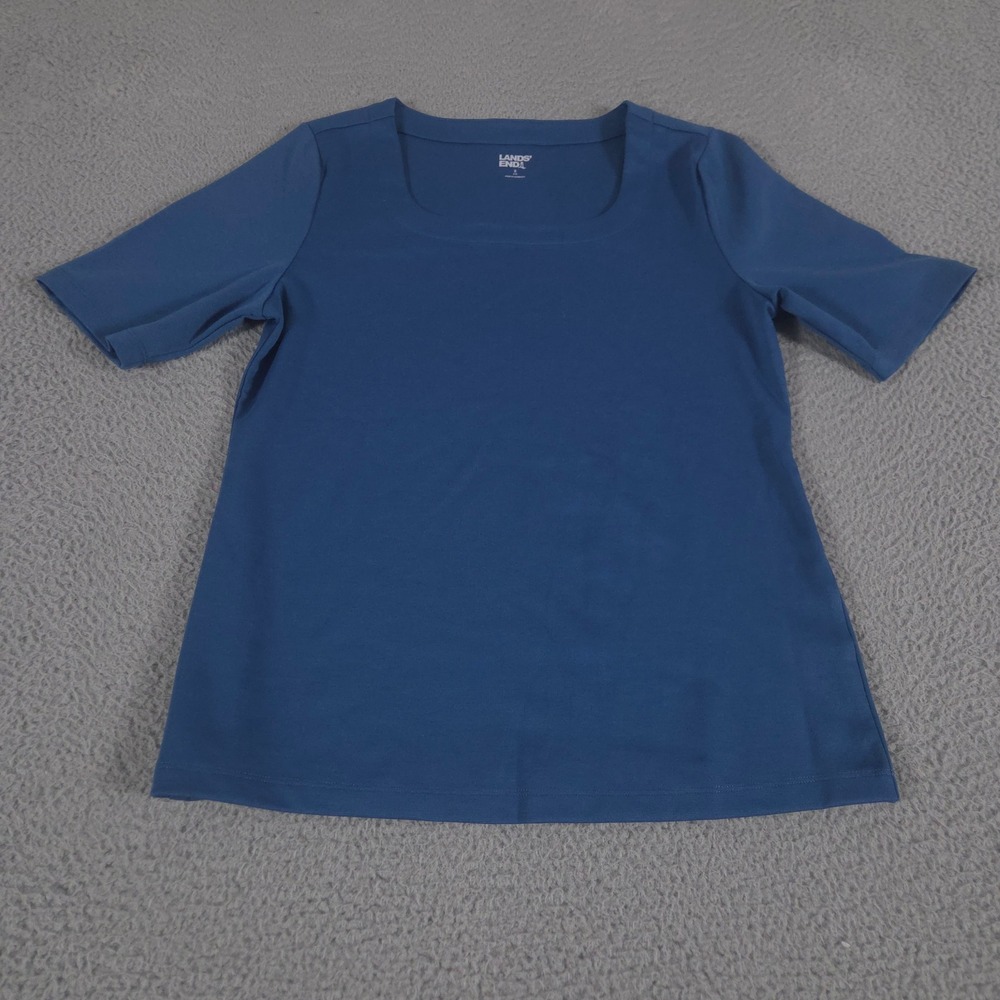 Lands' End Shirt Womens S Blue Elbow Sleeve Ponte Square Neck Tunic Top Stretch